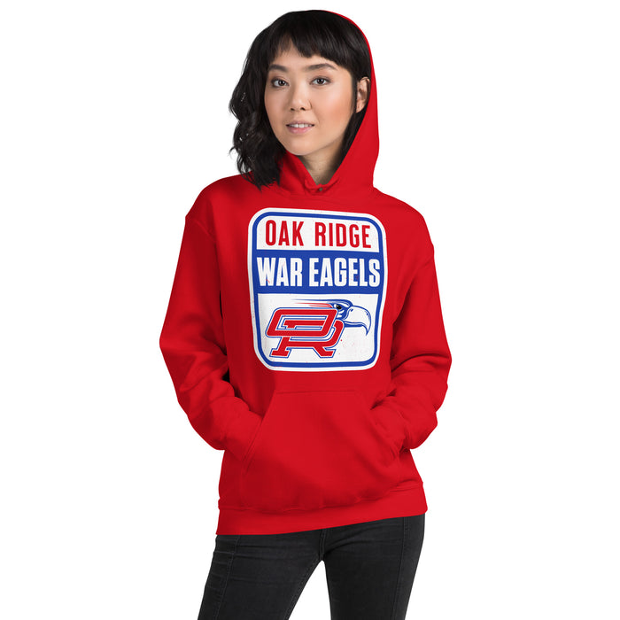 Woman wearing Oak Ridge High School War Eagles Red Classic Unisex Hoodie 001