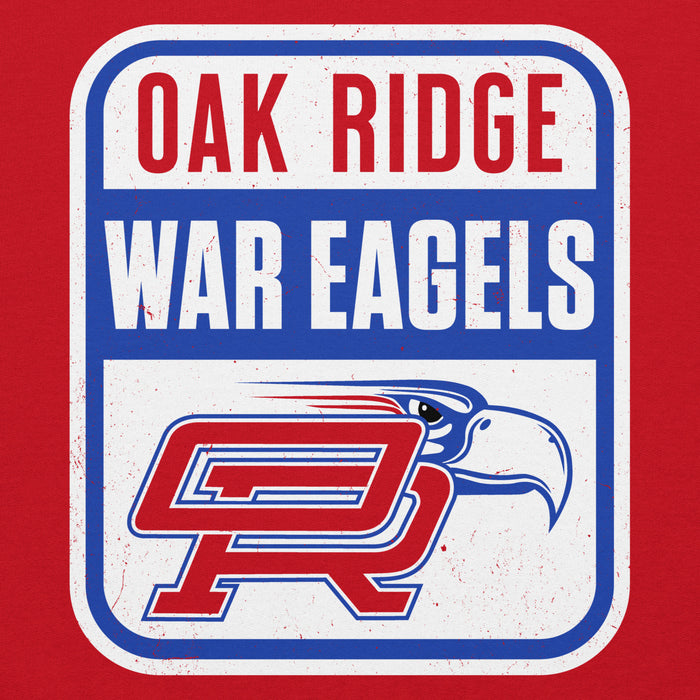 Close-up view of Oak Ridge High School War Eagles Red Classic Unisex Hoodie 001