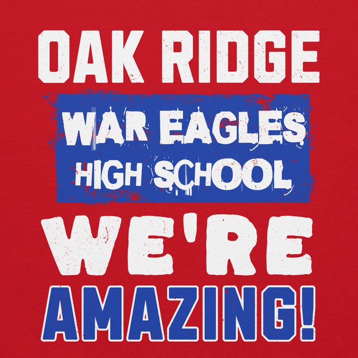 Close-up view of Oak Ridge High School War Eagles Red Classic Unisex Hoodie 231