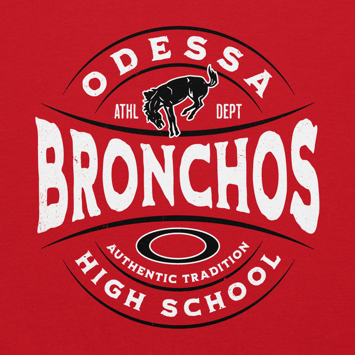 Close-up view of Odessa High School Bronchos Red Classic Unisex Hoodie 218