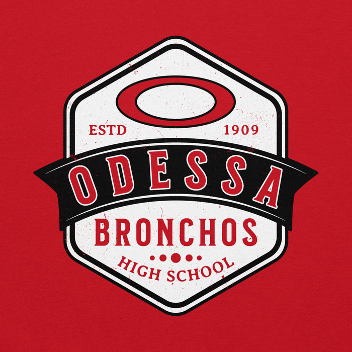 Close-up view of Odessa High School Bronchos Red Classic Unisex Hoodie 209