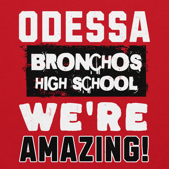 Close-up view of Odessa High School Bronchos Red Classic Unisex Hoodie 231
