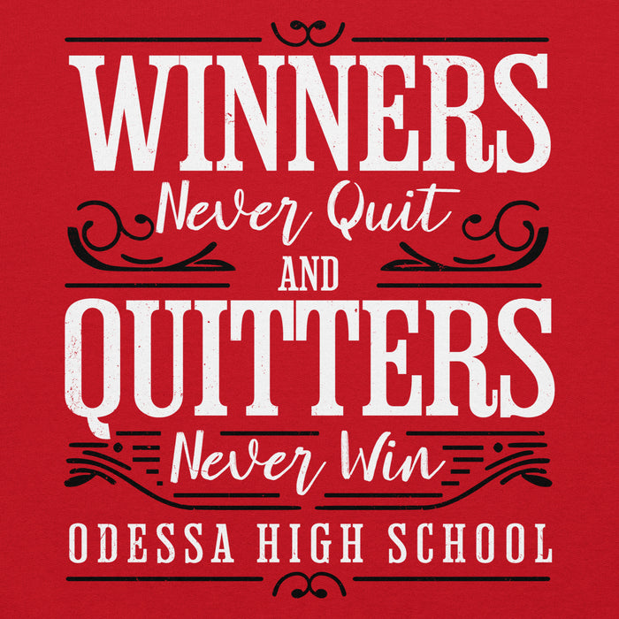 Close-up view of Odessa High School Bronchos Red Classic Unisex Hoodie 237