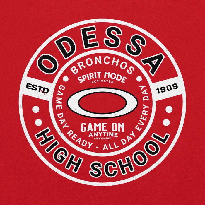 Close-up view of Odessa High School Bronchos Red Classic Unisex Hoodie 239