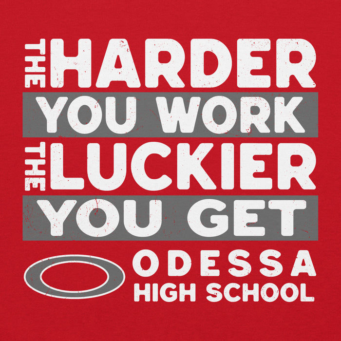 Close-up view of Odessa High School Bronchos Red Classic Unisex Hoodie 238