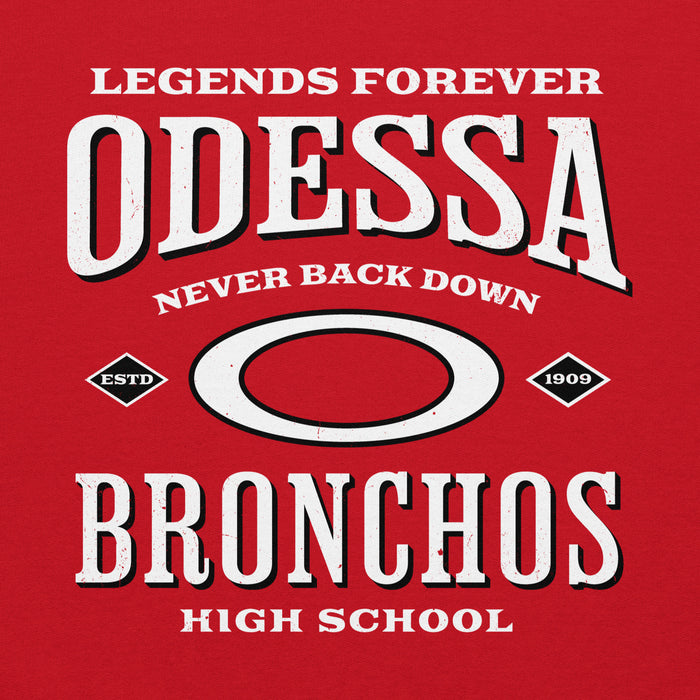Close-up view of Odessa High School Bronchos Red Classic Unisex Hoodie 230