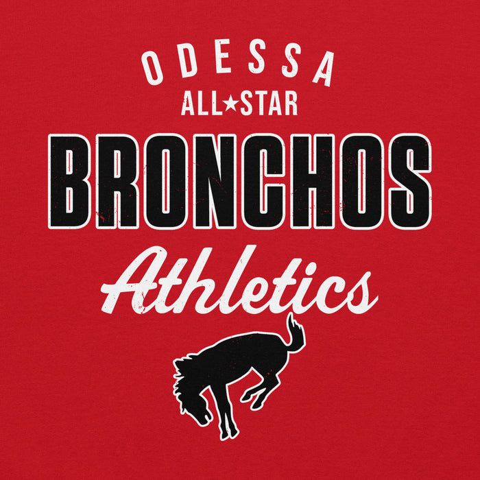 Close-up view of Odessa High School Bronchos Red Classic Unisex Hoodie 034