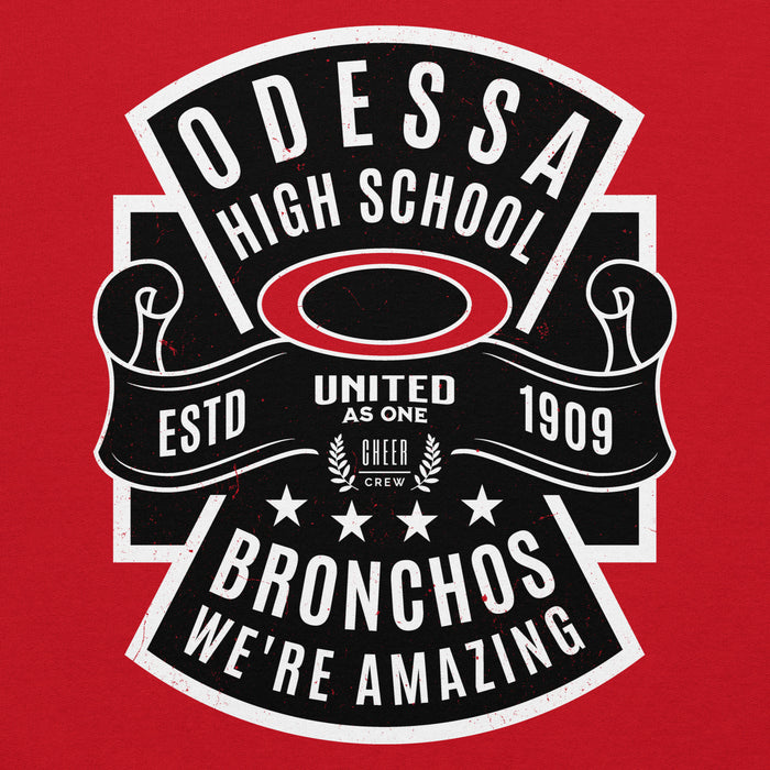 Close-up view of Odessa High School Bronchos Red Classic Unisex Hoodie 207