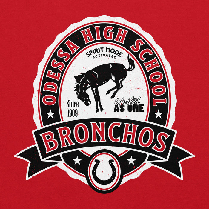 Close-up view of Odessa High School Bronchos Red Classic Unisex Hoodie 212