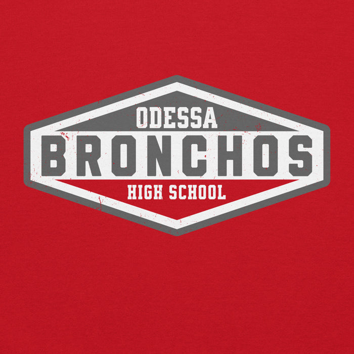 Close-up view of Odessa High School Bronchos Red Classic Unisex Hoodie 009