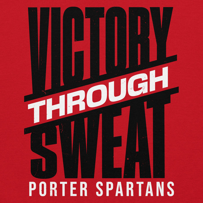 Red t-shirt with 'Victory Through Sweat Porter Spartans' text on a red background - classic hoodie design 241