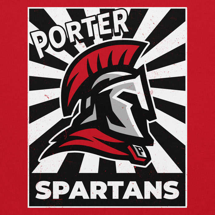 Close-up view of Porter High School Spartans Red Classic Unisex Hoodie 226