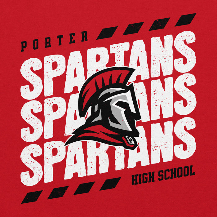 Close-up view of Porter High School Spartans Red Classic Unisex Hoodie 223
