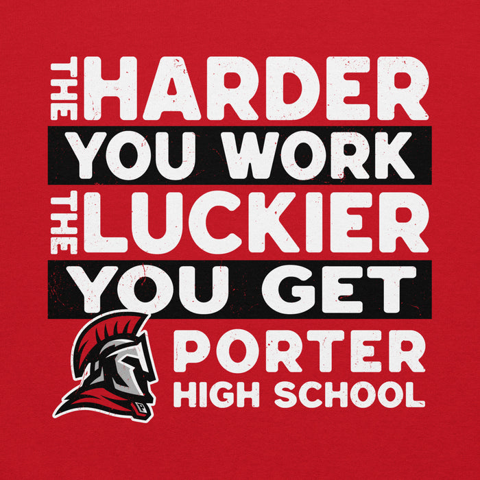 Red shirt with motivational quote and Porter High School logo on a red background - classic hoodie design 238