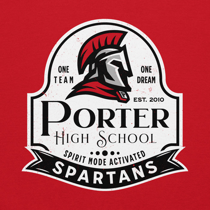 Close-up view of Porter High School Spartans Red Classic Unisex Hoodie 219