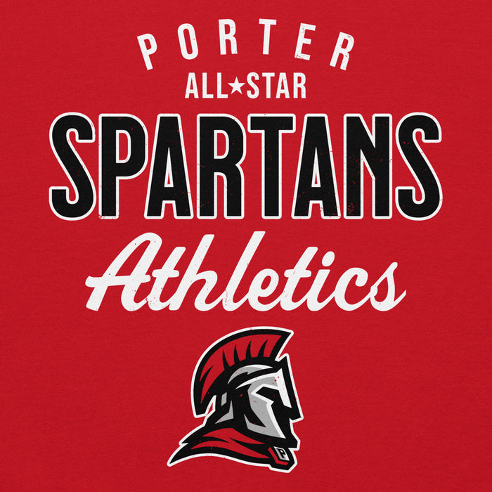 Close-up view of Porter High School Spartans Red Classic Unisex Hoodie 034