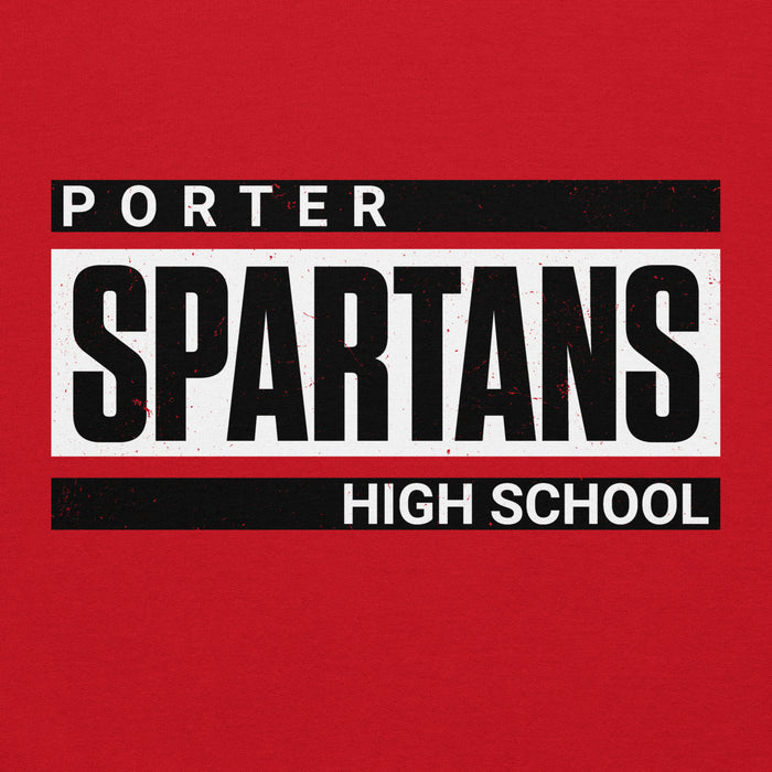 Close-up view of Porter High School Spartans Red Classic Unisex Hoodie 098