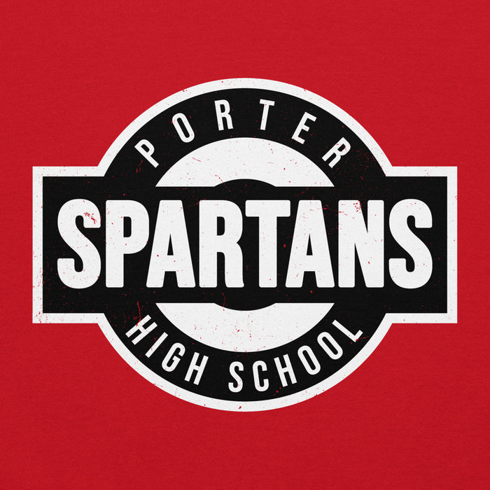 Close-up view of Porter High School Spartans Red Classic Unisex Hoodie 011