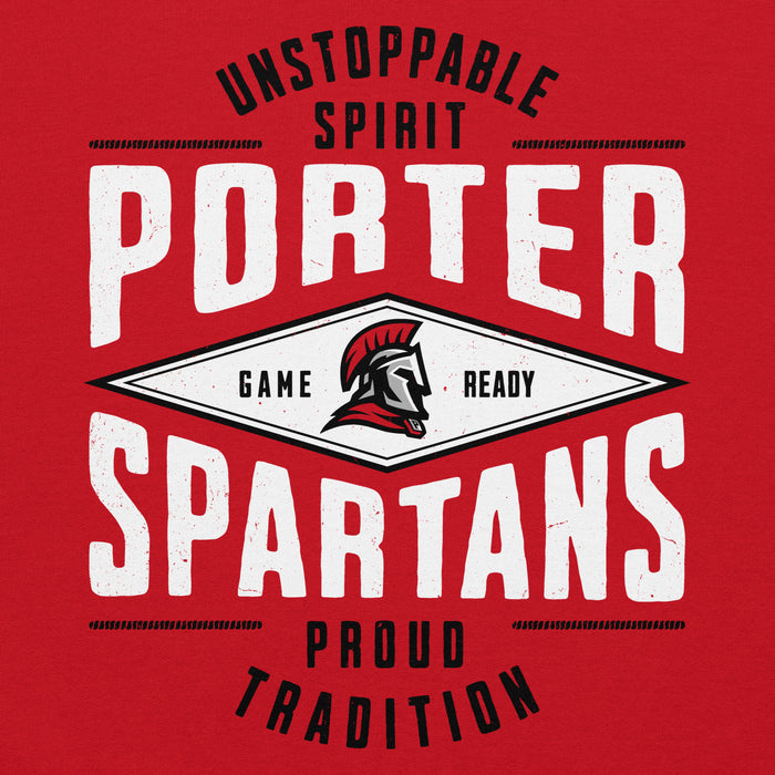 Close-up view of Porter High School Spartans Red Classic Unisex Hoodie 210