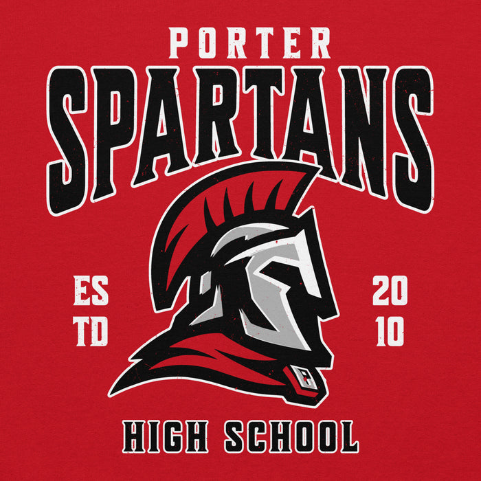 Close-up view of Porter High School Spartans Red Classic Unisex Hoodie 213