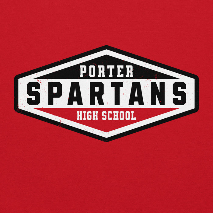 Close-up view of Porter High School Spartans Red Classic Unisex Hoodie 009
