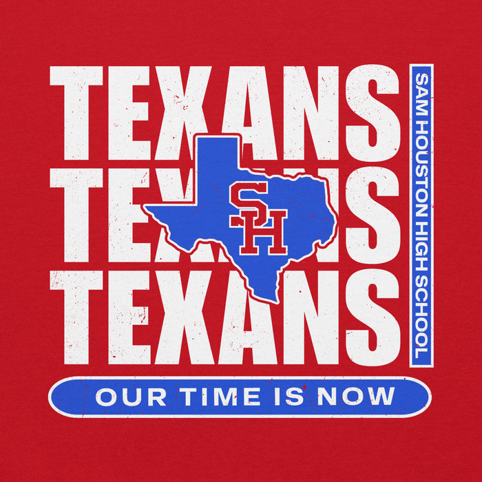 Close-up view of Sam Houston High School Texans Red Classic Unisex Hoodie 235