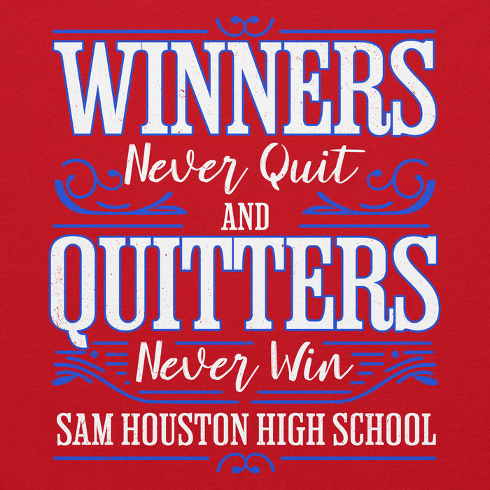 Close-up view of Sam Houston High School Texans Red Classic Unisex Hoodie 237