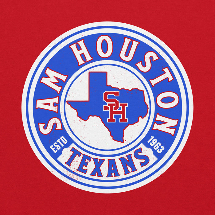 Close-up view of Sam Houston High School Texans Red Classic Unisex Hoodie 220