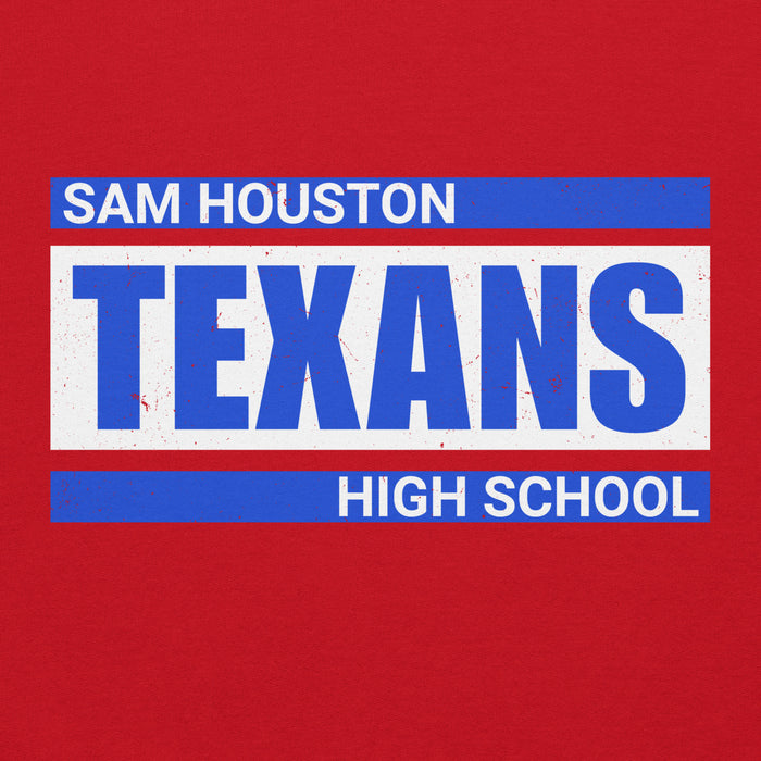 Close-up view of Sam Houston High School Texans Red Classic Unisex Hoodie 098