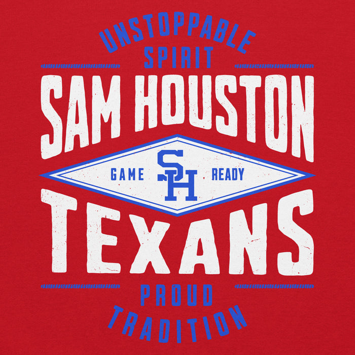 Close-up view of Sam Houston High School Texans Red Classic Unisex Hoodie 210