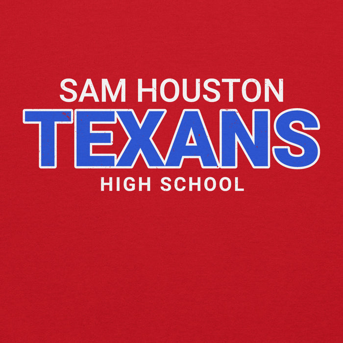Close-up view of Sam Houston High School Texans Red Classic Unisex Hoodie 002