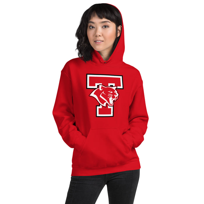 Woman wearing Tomball High School Cougars Red Classic Unisex Hoodie 200