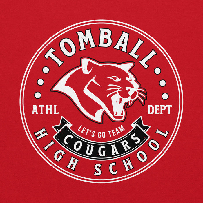 Close-up view of Tomball High School Cougars Red Classic Unisex Hoodie 215