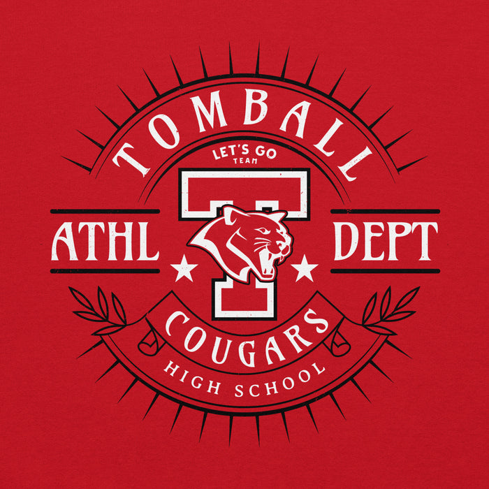 Close-up view of Tomball High School Cougars Red Classic Unisex Hoodie 201
