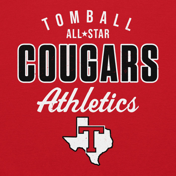 Close-up view of Tomball High School Cougars Red Classic Unisex Hoodie 034