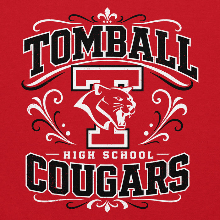 Close-up view of Tomball High School Cougars Red Classic Unisex Hoodie 012