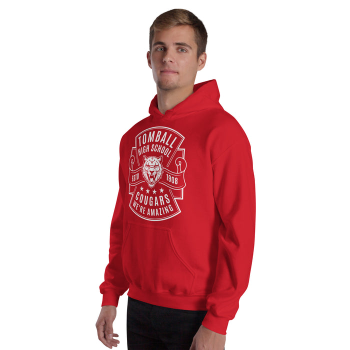 Man wearing Tomball High School Cougars Red Classic Unisex Hoodie 207