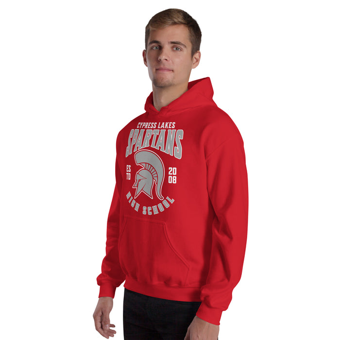 Man wearing Cypress Lakes High School Spartans Red Classic Unisex Hoodie 213
