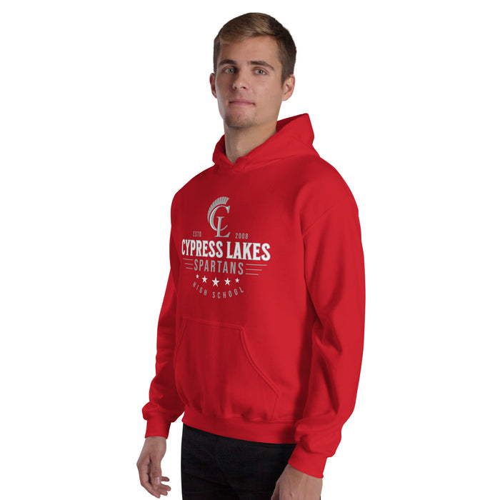 Man wearing Cypress Lakes High School Spartans Red Classic Unisex Hoodie 217