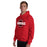 Man wearing Del Valle High School Cardinals Red Classic Unisex Hoodie 011