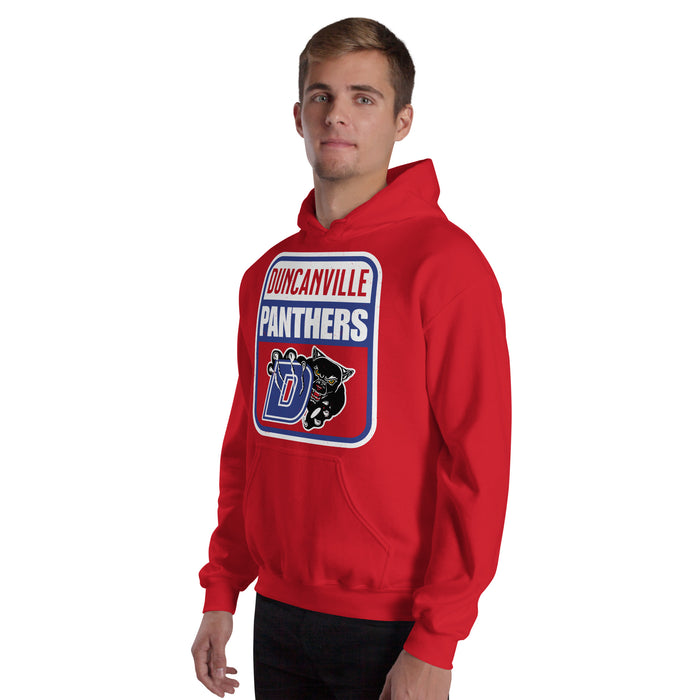 Man wearing Duncanville High School Panthers Red Classic Unisex Hoodie 001