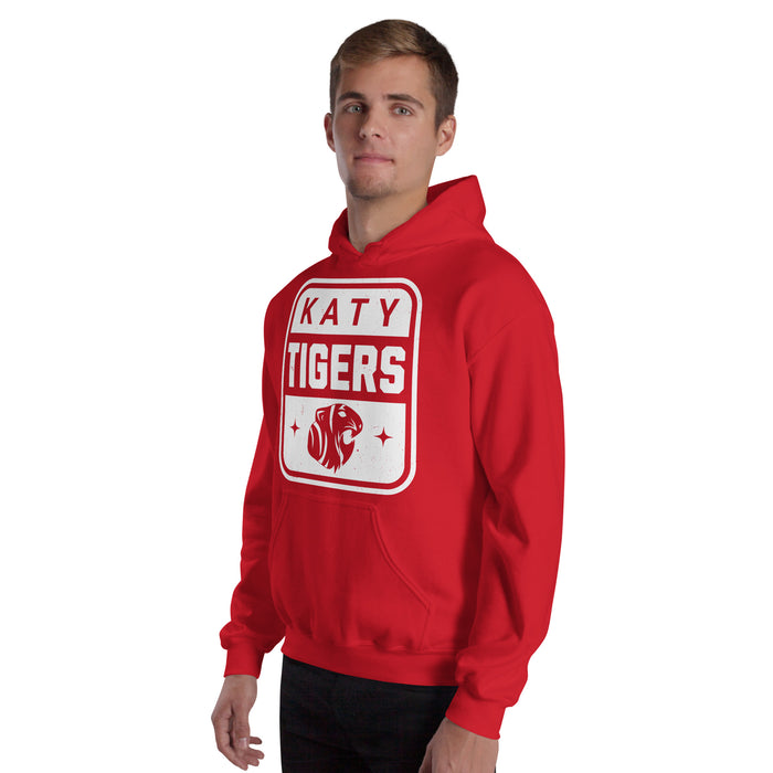 Man wearing Katy High School Tigers Red Classic Unisex Hoodie 001