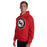 Man wearing North Shore High School Mustangs Red Classic Unisex Hoodie 216