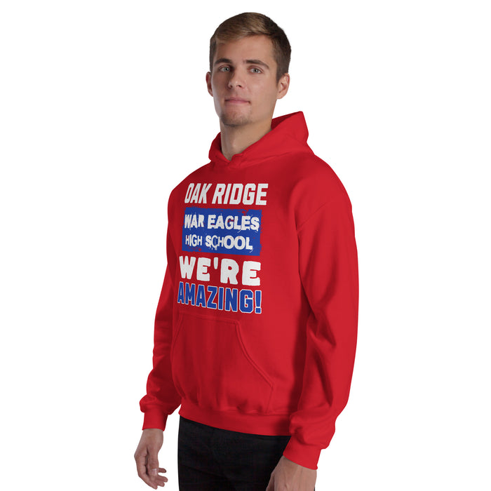 Man wearing Oak Ridge High School War Eagles Red Classic Unisex Hoodie 231