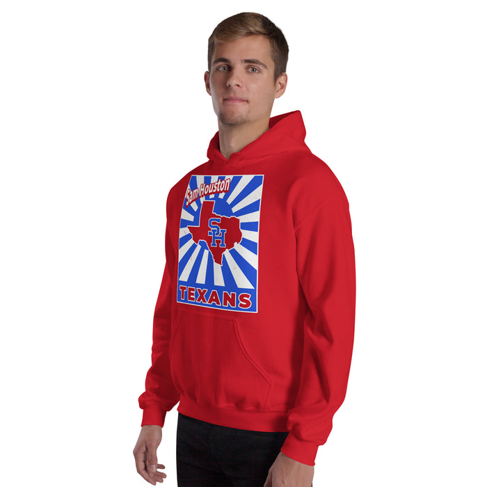 Man wearing Sam Houston High School Texans Red Classic Unisex Hoodie 226
