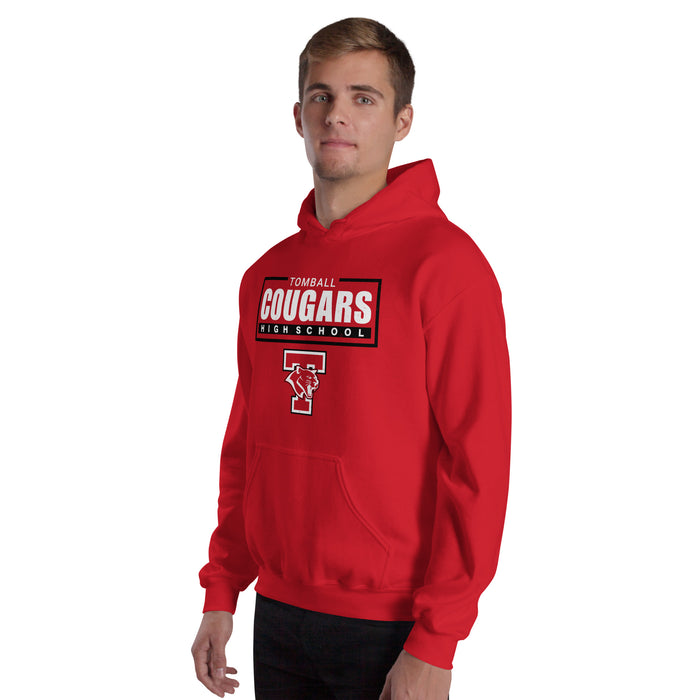 Man wearing Tomball High School Cougars Red Classic Unisex Hoodie 049