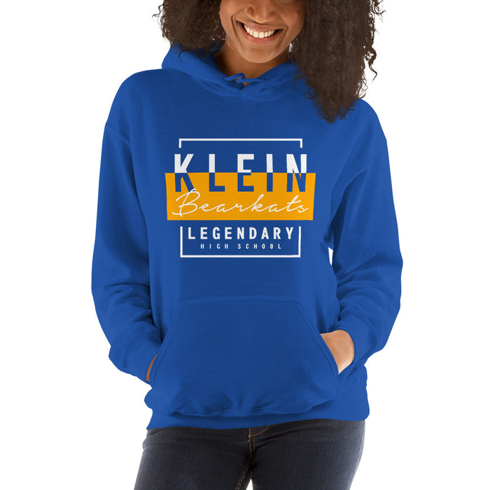 Woman wearing a Klein High School Bearkats Royal Classic Unisex Hoodie 05