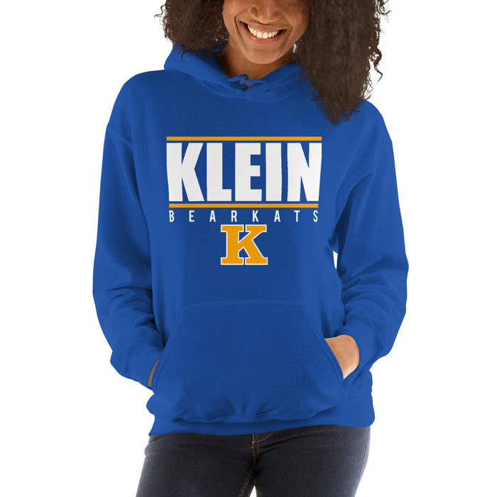 Woman wearing a Klein High School Bearkats Royal Classic Unisex Hoodie 07