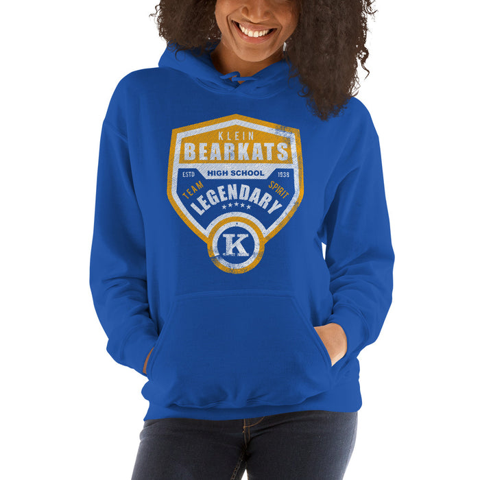 Woman wearing a Klein High School Bearkats Royal Classic Unisex Hoodie 14