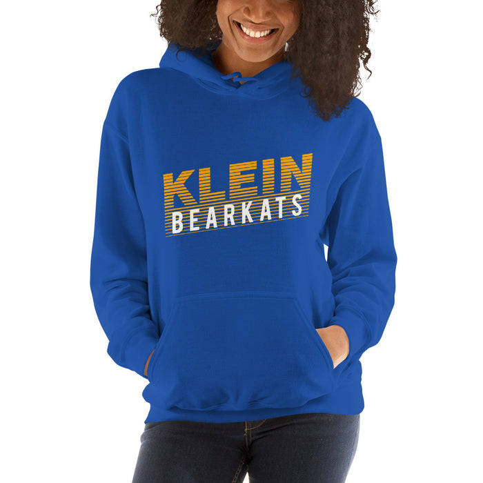 Woman wearing a Klein High School Bearkats Royal Classic Unisex Hoodie 32